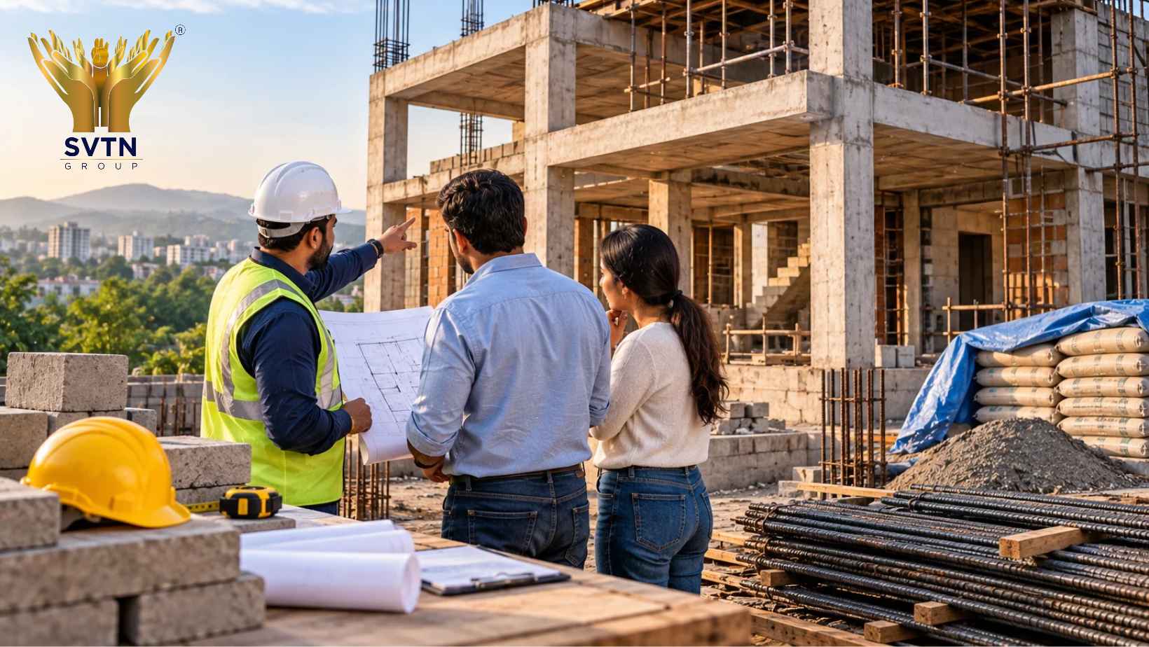 Construction quality inspection at a residential building site by a construction company in Pune