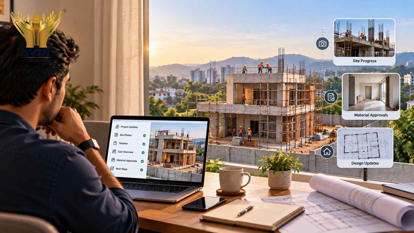 Modern house construction in Pune monitored remotely through project progress updates